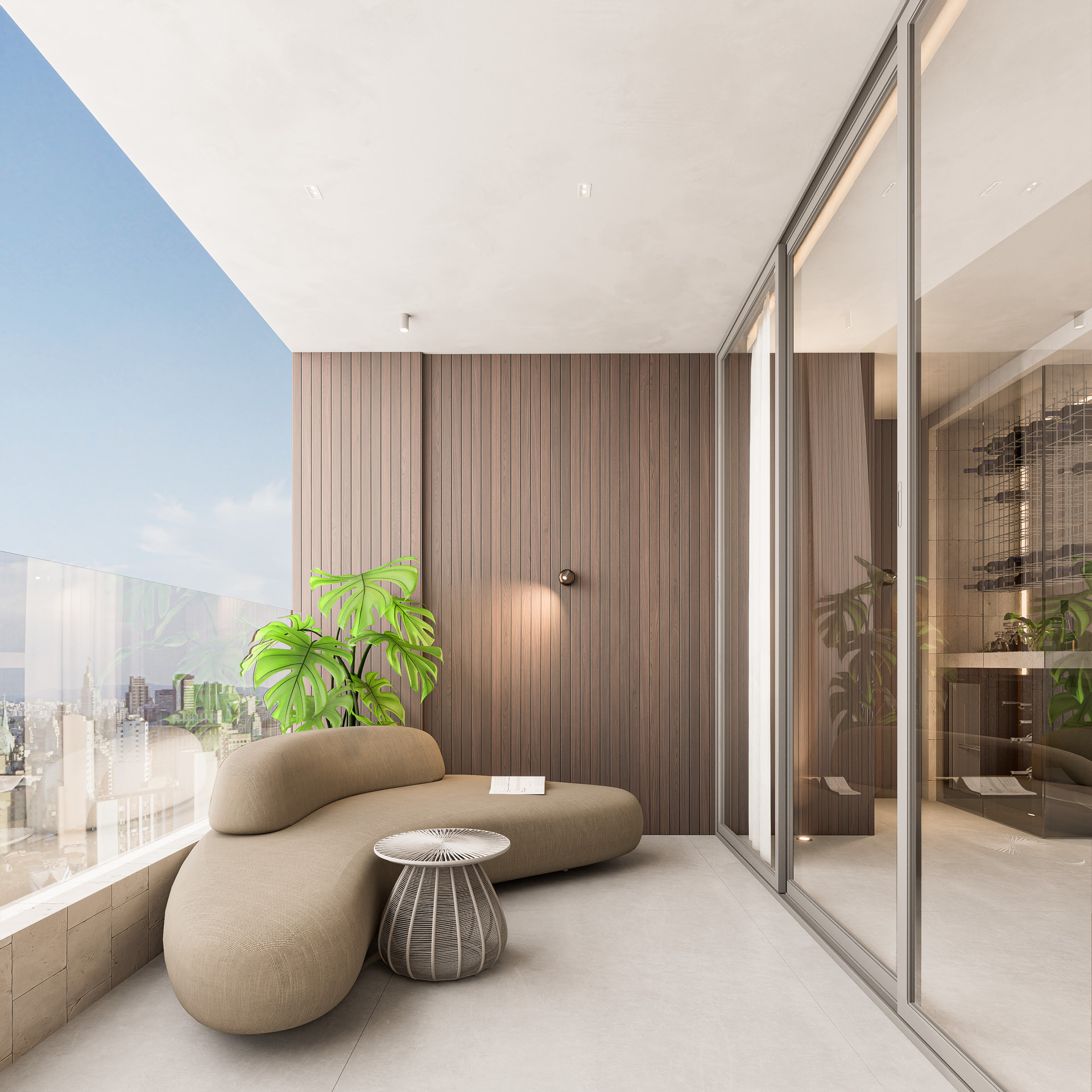 Estar com varanda do apartamento decorado — Epic Residence